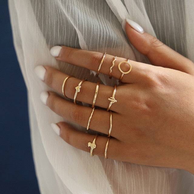 11pc/set Round Wave Knuckle Joint Rings Set For Women - Jeglow store