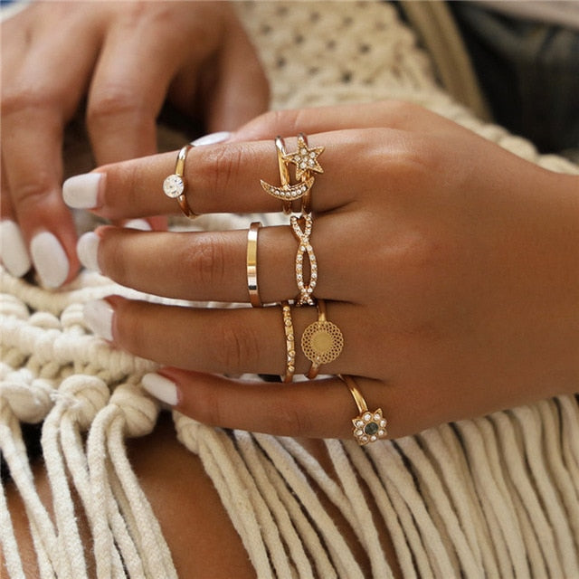 11pc/set Round Wave Knuckle Joint Rings Set For Women - Jeglow store