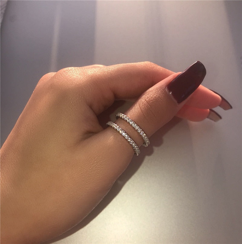 VAGZEB 2020 New Women Silver Rings Two Rows Crystal Zircon Weddings Ring for Women 925 Sterling Silver Jewelry rings - Shopeasywear