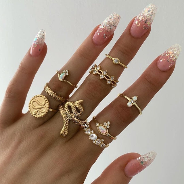 Tocona 15 Pcs/set Boho Virgin Mary Gold Rings for Women - Shopeasywear