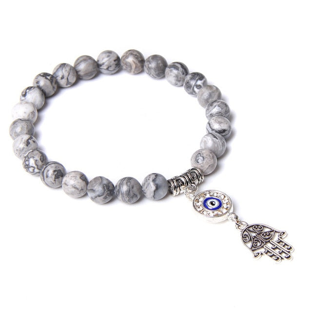 Handmade Natural Stone Lotus Ohm Buddha Beads Bracelet Pink Zebra Stone Lotus Charm Bracelet for Women Men Yoga  Jewelry Gifts - Shopeasywear