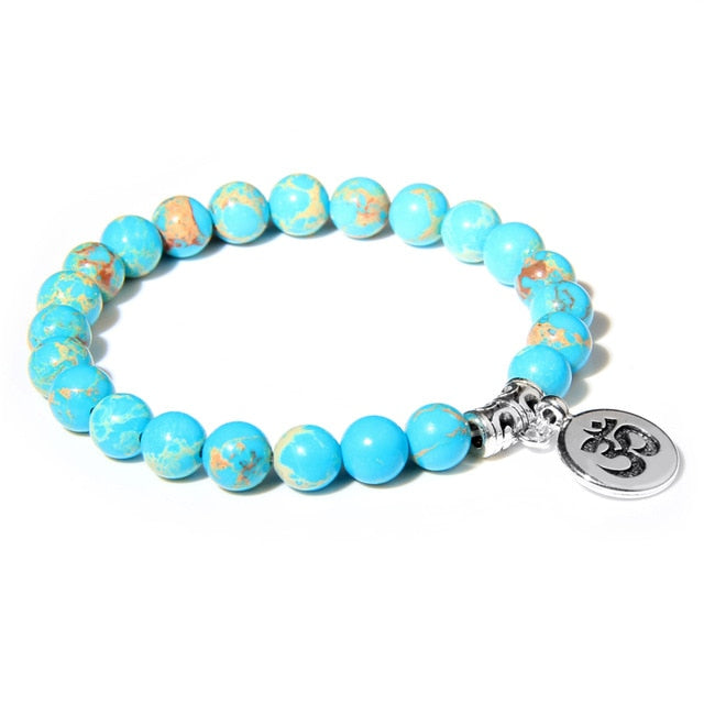 Handmade Natural Stone Lotus Ohm Buddha Beads Bracelet Pink Zebra Stone Lotus Charm Bracelet for Women Men Yoga  Jewelry Gifts - Shopeasywear