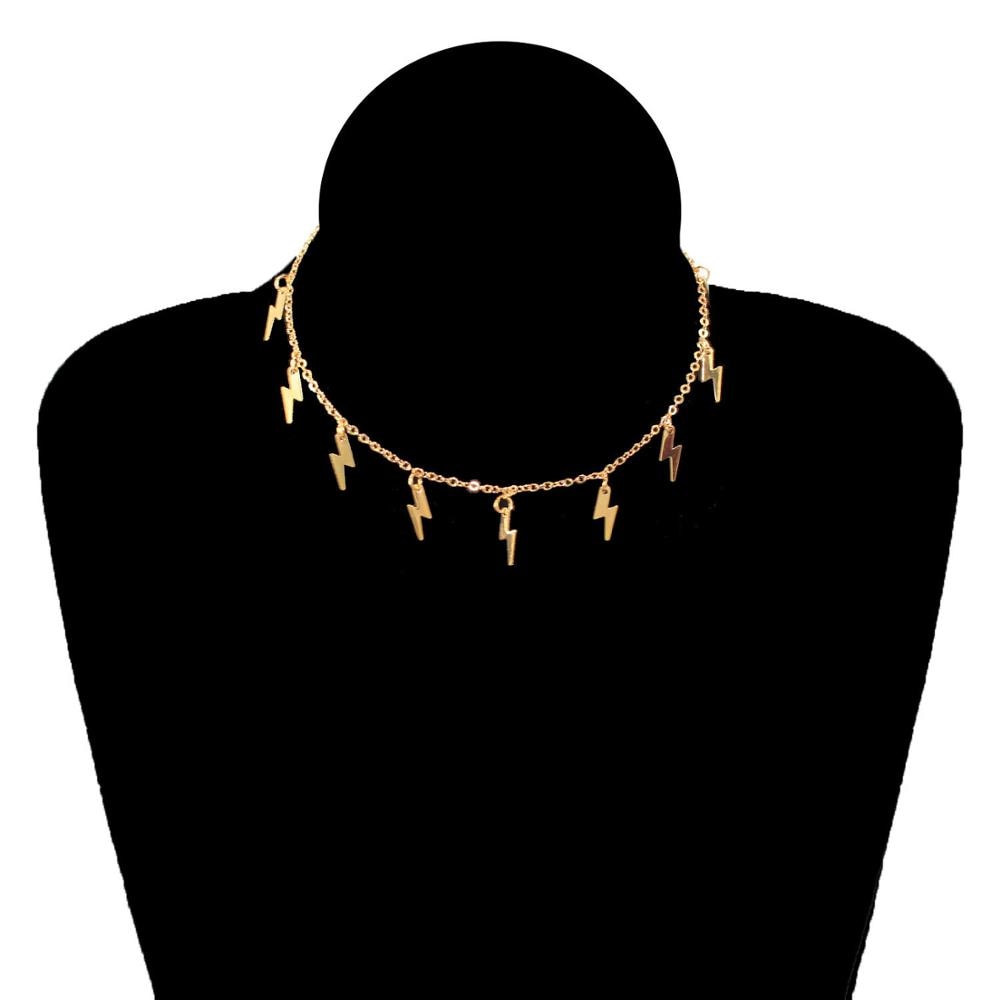 Bohemia Fashion Lightning Shape Gold Silver Color Pendant Necklace for Women Girl Jewelry Boho Classic Statement Choker Necklace - Shopeasywear