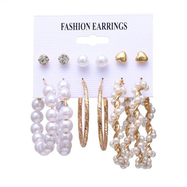 Bohemian Leopard Acrylic Pearl Earrings Set - Shopeasywear