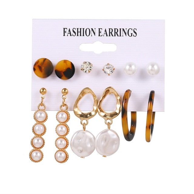 Bohemian Leopard Acrylic Pearl Earrings Set - Shopeasywear