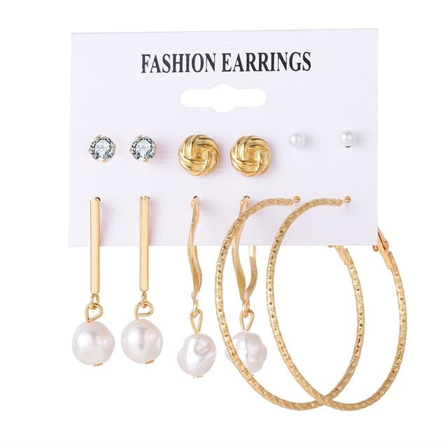 Bohemian Leopard Acrylic Pearl Earrings Set - Shopeasywear