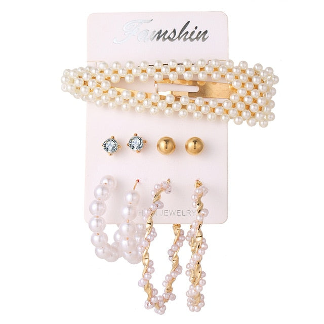 Bohemian Leopard Acrylic Pearl Earrings Set - Shopeasywear