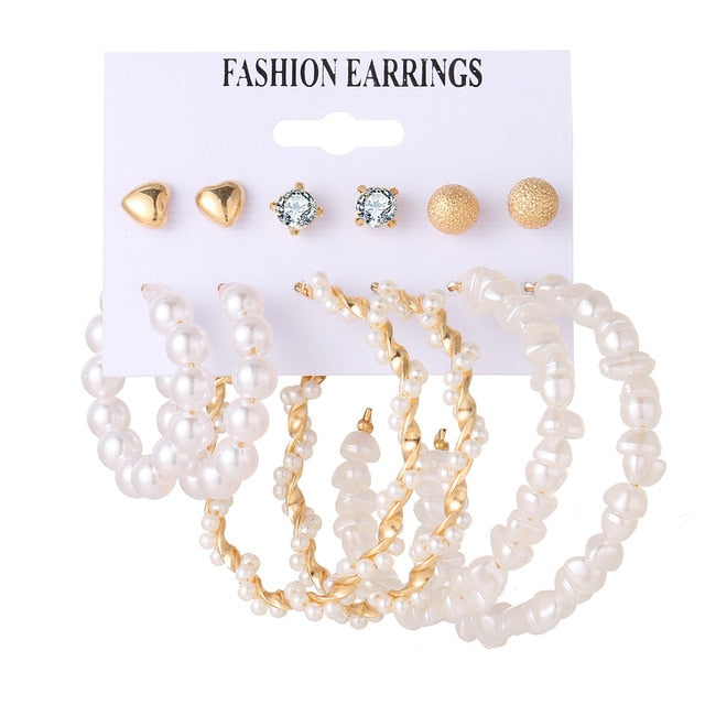 Bohemian Leopard Acrylic Pearl Earrings Set - Shopeasywear