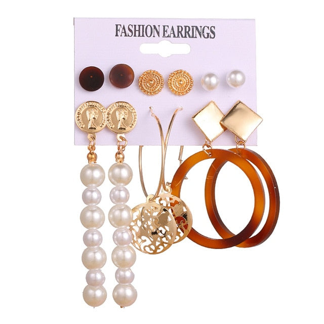Bohemian Leopard Acrylic Pearl Earrings Set - Shopeasywear