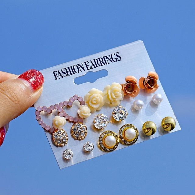 Bohemian Leopard Acrylic Pearl Earrings Set - Shopeasywear