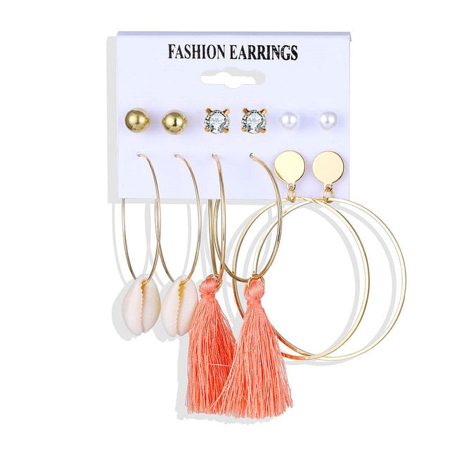 Bohemian Leopard Acrylic Pearl Earrings Set - Shopeasywear