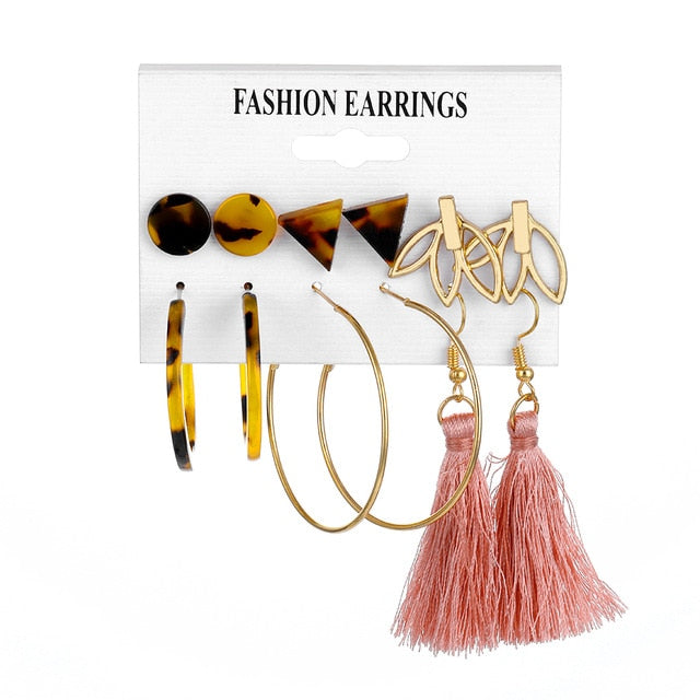 Bohemian Leopard Acrylic Pearl Earrings Set - Shopeasywear