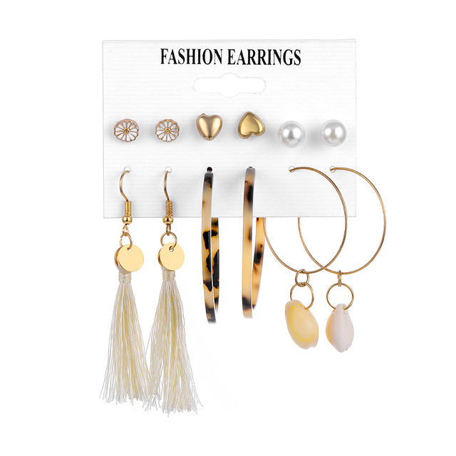 Bohemian Leopard Acrylic Pearl Earrings Set - Shopeasywear