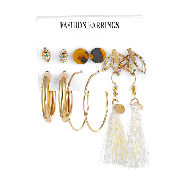 Bohemian Leopard Acrylic Pearl Earrings Set - Shopeasywear
