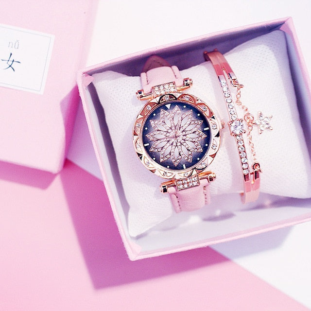 2019 Women Watches Bracelet set Starry Sky Ladies Bracelet Watch Casual Leather Quartz Wristwatch Clock Relogio Feminino - Shopeasywear