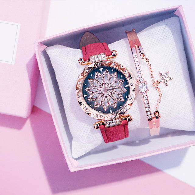 2019 Women Watches Bracelet set Starry Sky Ladies Bracelet Watch Casual Leather Quartz Wristwatch Clock Relogio Feminino - Shopeasywear