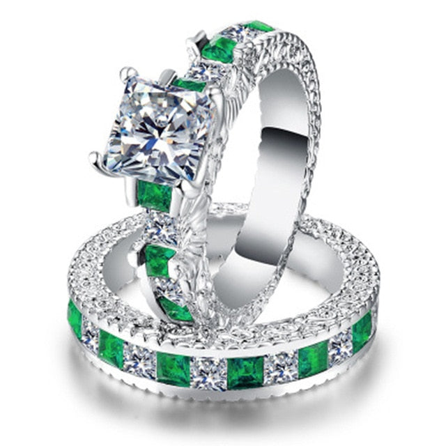 Double Green Blue Square Ring - Shopeasywear