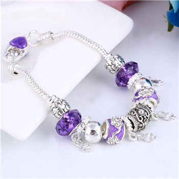 Pink Crystal Charm Silver Color Bracelets - Shopeasywear