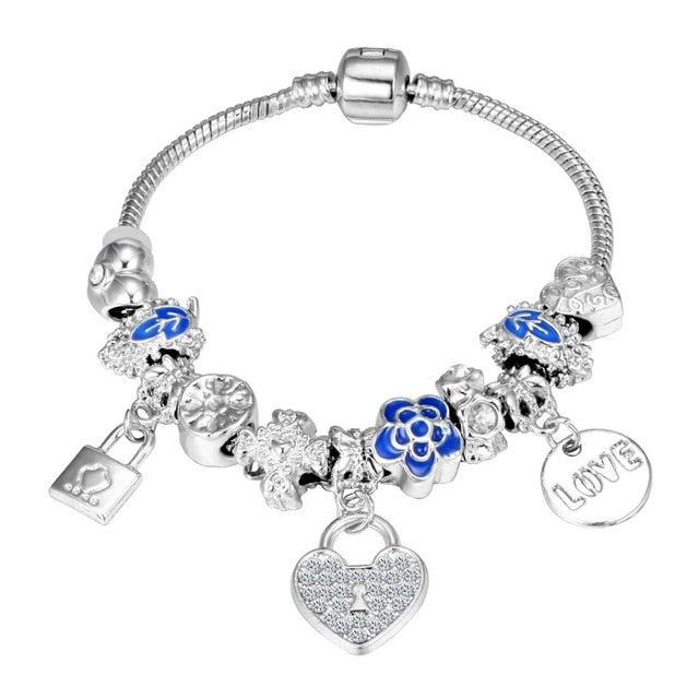 Pink Crystal Charm Silver Color Bracelets - Shopeasywear