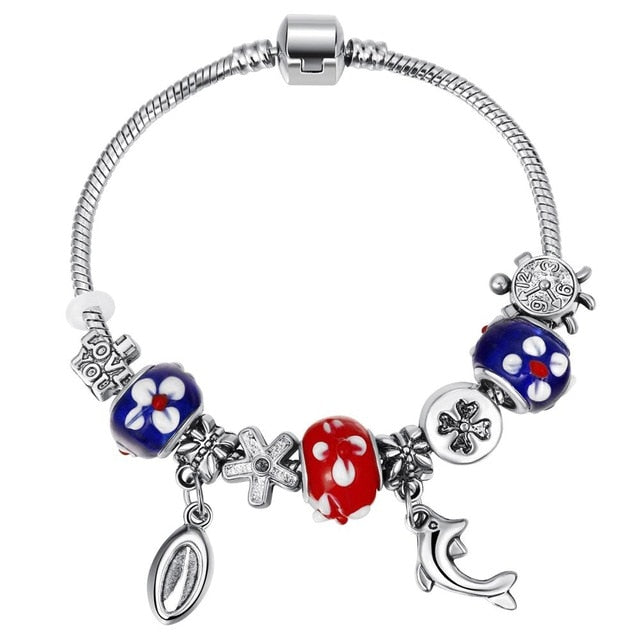 Pink Crystal Charm Silver Color Bracelets - Shopeasywear