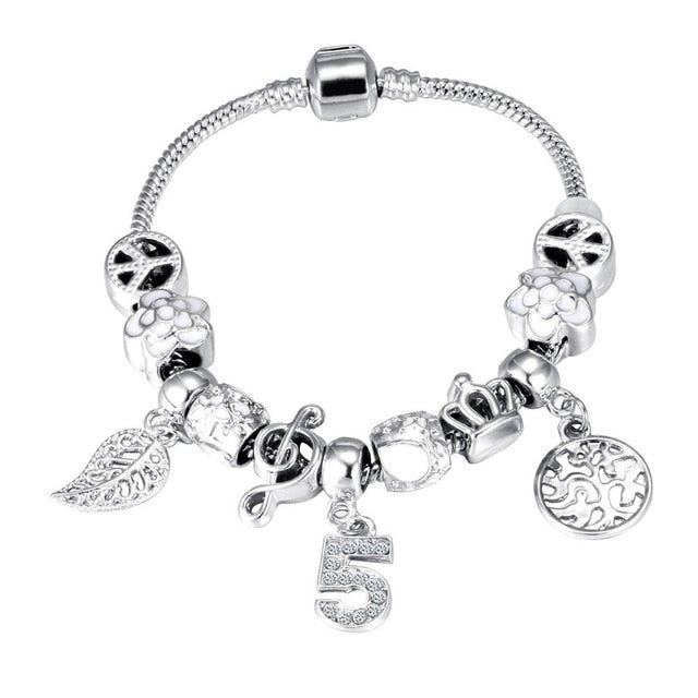 Pink Crystal Charm Silver Color Bracelets - Shopeasywear