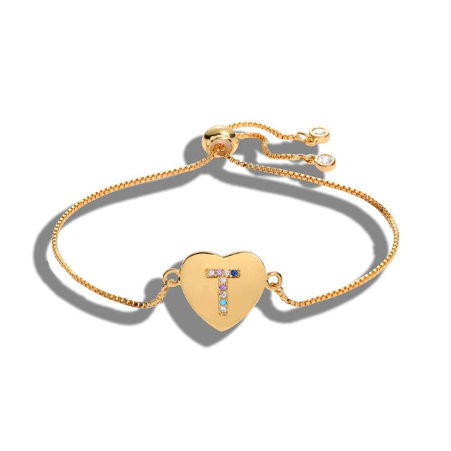 Cubic Zirconia 26 Alphabet Letter Charm Bracelet Femme Copper A-Z Initial Chain name Bracelets for Women Jewelry Adjustable - Shopeasywear