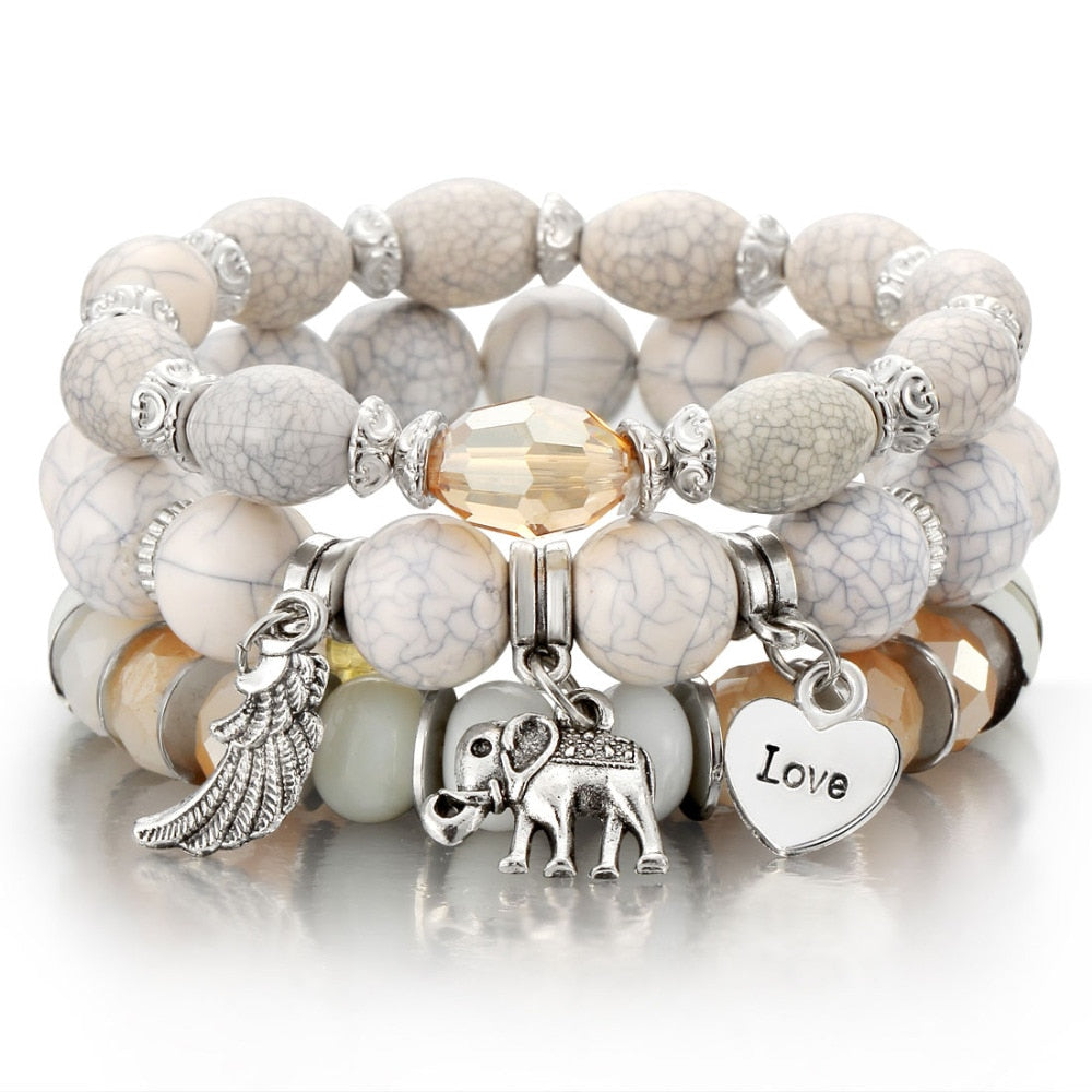 3-4pcs/set Fashion Boho Bracelets & Bangles Women Stone Beaded Bracelet Set With Colorful Gem Long Wrap Bracelet for Women - Shopeasywear