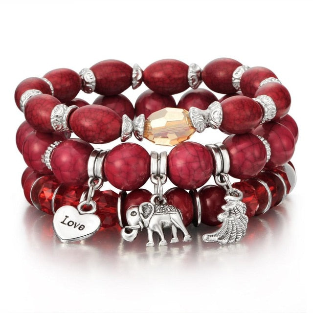 3-4pcs/set Fashion Boho Bracelets & Bangles Women Stone Beaded Bracelet Set With Colorful Gem Long Wrap Bracelet for Women - Shopeasywear