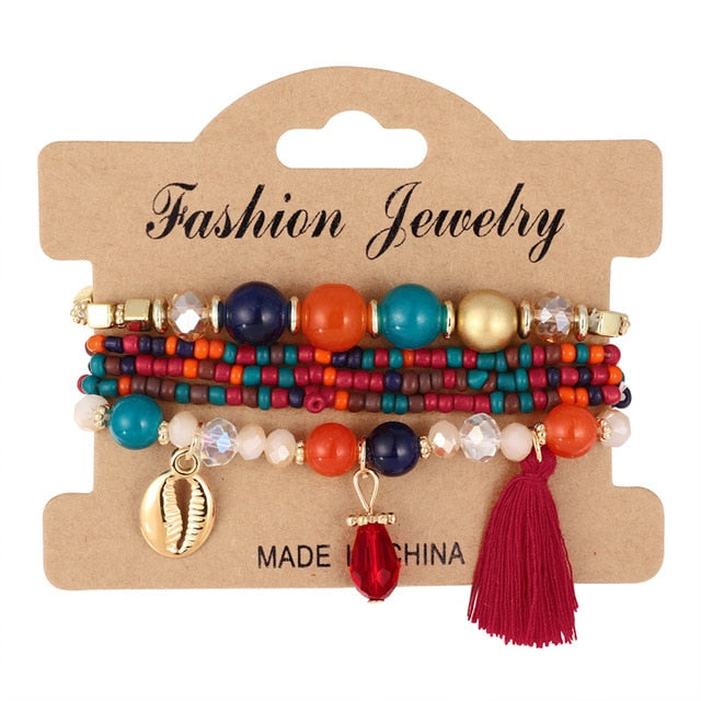 3-4pcs/set Fashion Boho Bracelets & Bangles Women Stone Beaded Bracelet Set With Colorful Gem Long Wrap Bracelet for Women - Shopeasywear
