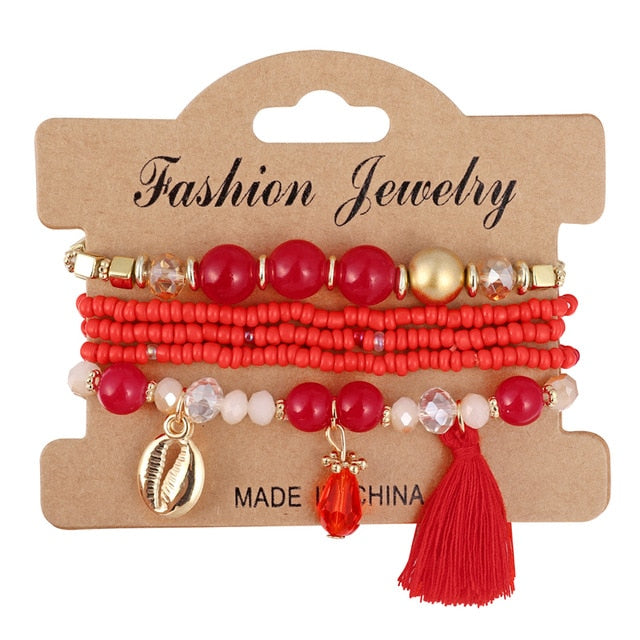 3-4pcs/set Fashion Boho Bracelets & Bangles Women Stone Beaded Bracelet Set With Colorful Gem Long Wrap Bracelet for Women - Shopeasywear