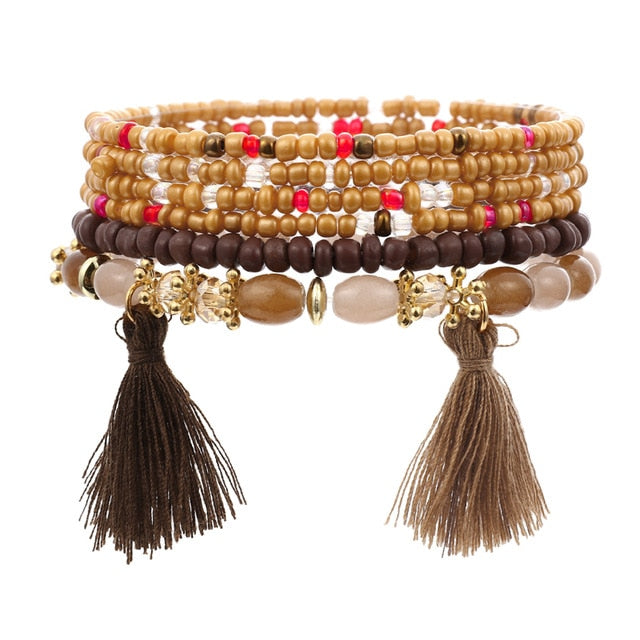 3-4pcs/set Fashion Boho Bracelets & Bangles Women Stone Beaded Bracelet Set With Colorful Gem Long Wrap Bracelet for Women - Shopeasywear