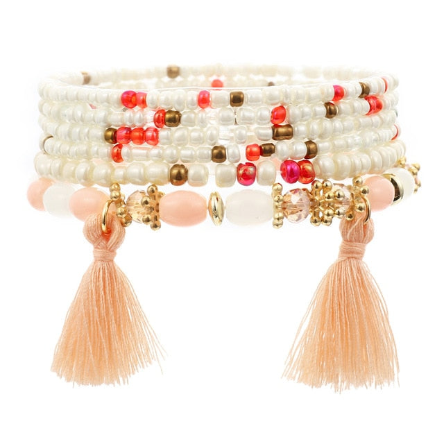 3-4pcs/set Fashion Boho Bracelets & Bangles Women Stone Beaded Bracelet Set With Colorful Gem Long Wrap Bracelet for Women - Shopeasywear