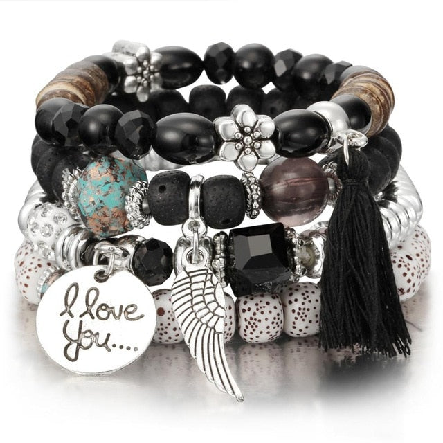 3-4pcs/set Fashion Boho Bracelets & Bangles Women Stone Beaded Bracelet Set With Colorful Gem Long Wrap Bracelet for Women - Shopeasywear