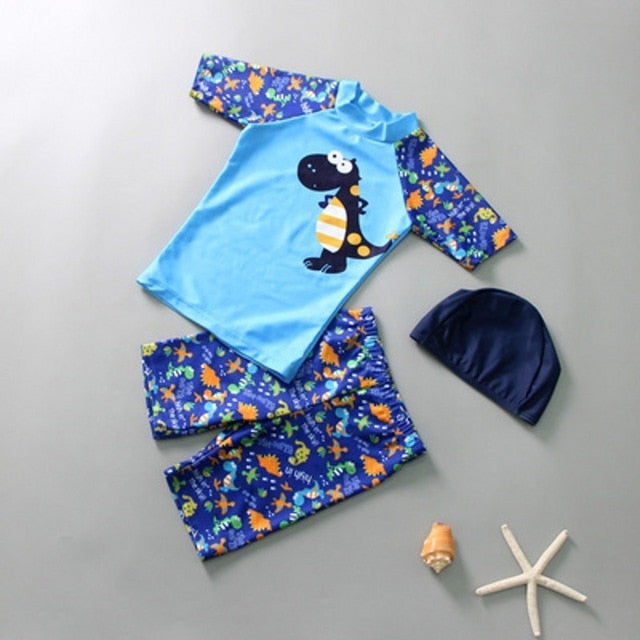 3 piece Swimming Suit With Cap Cartoon
