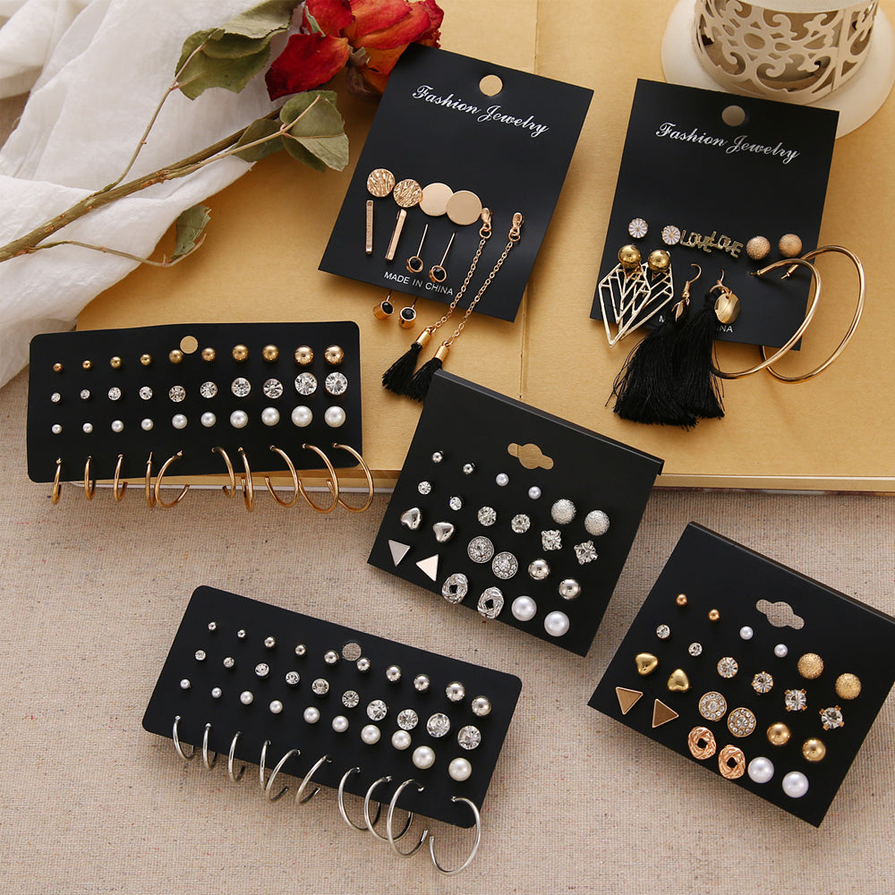 Set Of  Kristal Silver and Gold Earrings - Shopeasywear