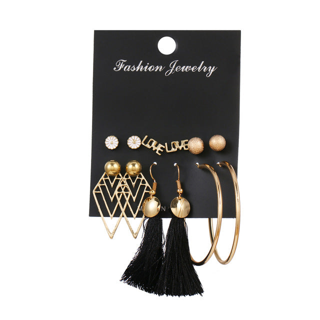 Set Of  Kristal Silver and Gold Earrings - Shopeasywear