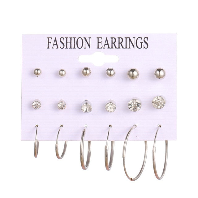 Set Of  Kristal Silver and Gold Earrings - Shopeasywear