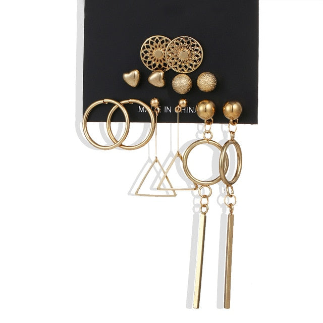 Set Of  Kristal Silver and Gold Earrings - Shopeasywear