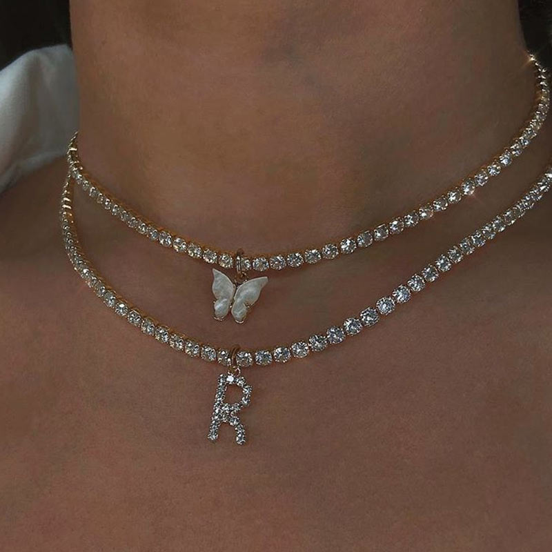 JJFOUCS Fashion Butterfly Crystal Chain Necklace For Women Acrylic Resin Silver Color Choker Necklace Jewelry Wedding Gift - Shopeasywear