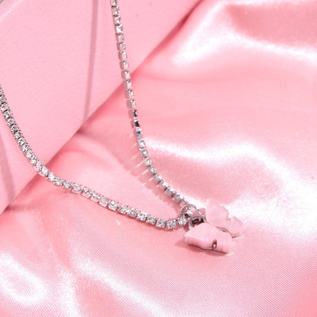 JJFOUCS Fashion Butterfly Crystal Chain Necklace For Women Acrylic Resin Silver Color Choker Necklace Jewelry Wedding Gift - Shopeasywear