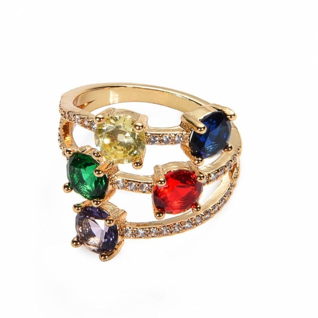 Women's copper Gold Crown rainbow Rings - Shopeasywear