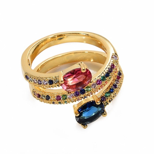 Women's copper Gold Crown rainbow Rings - Shopeasywear