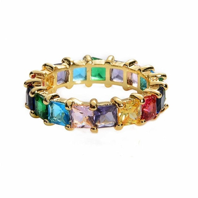 Women's copper Gold Crown rainbow Rings - Shopeasywear