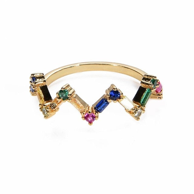 Women's copper Gold Crown rainbow Rings - Shopeasywear