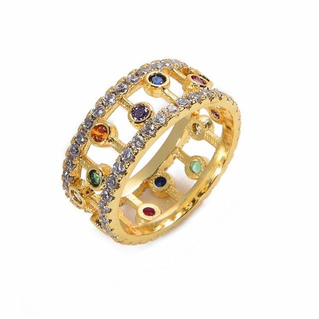 Women's copper Gold Crown rainbow Rings - Shopeasywear