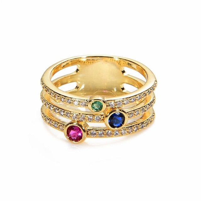 Women's copper Gold Crown rainbow Rings - Shopeasywear