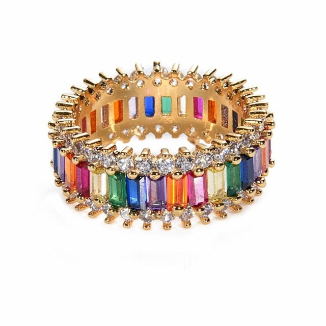 Women's copper Gold Crown rainbow Rings - Shopeasywear
