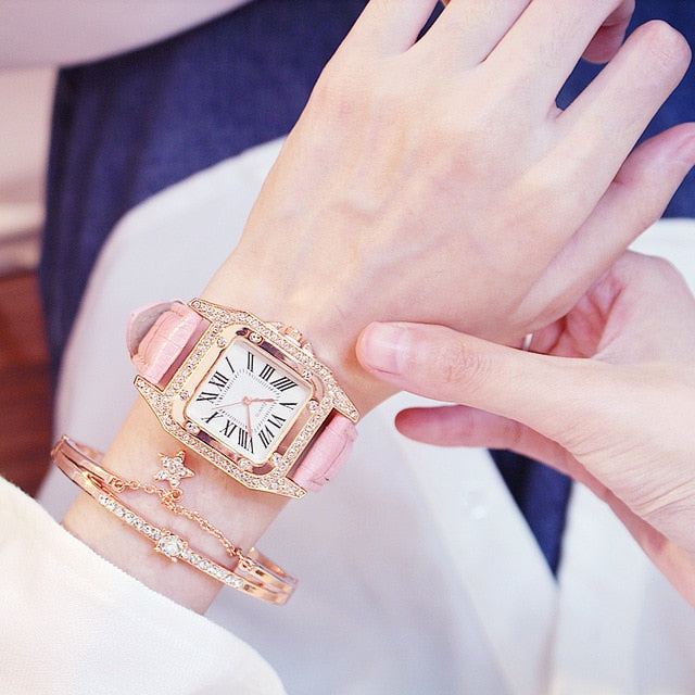 Square Luxury Diamond Women Watches 2019 Leather Ladies Watch Waterproof Female Quartz Wristwatch Relogio Feminino Reloj Mujer - Shopeasywear