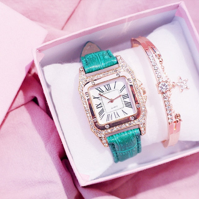 Square Luxury Diamond Women Watches 2019 Leather Ladies Watch Waterproof Female Quartz Wristwatch Relogio Feminino Reloj Mujer - Shopeasywear