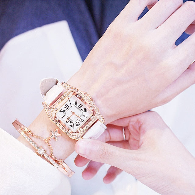 Square Luxury Diamond Women Watches 2019 Leather Ladies Watch Waterproof Female Quartz Wristwatch Relogio Feminino Reloj Mujer - Shopeasywear
